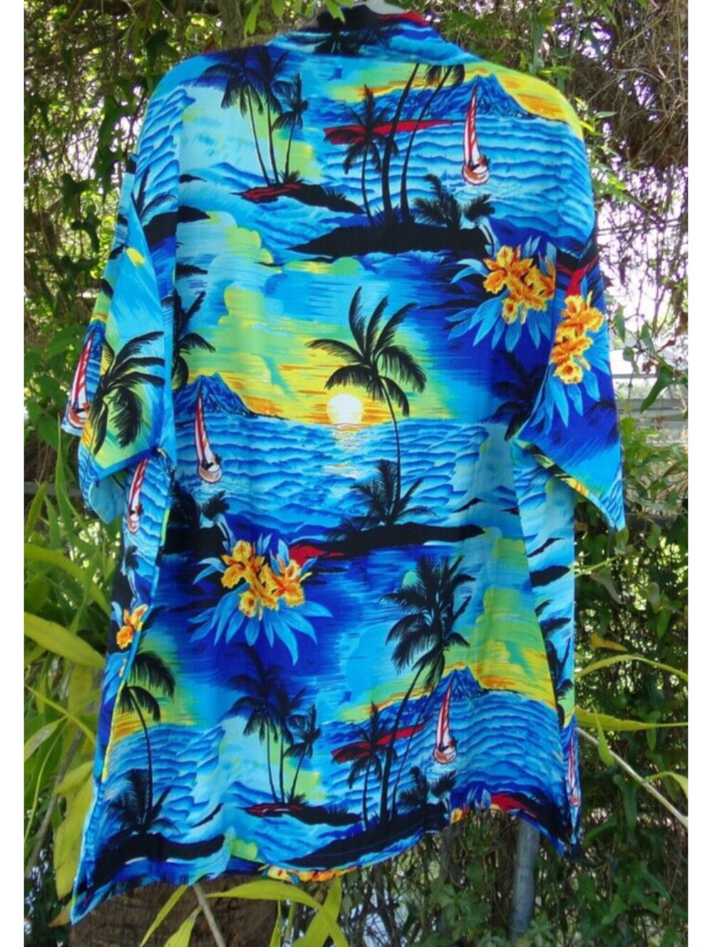V.H.O Tropical Shirt 4XL Blue Floral Palm Island Print Sailboat Hawaiian style. - Picture 8 of 11